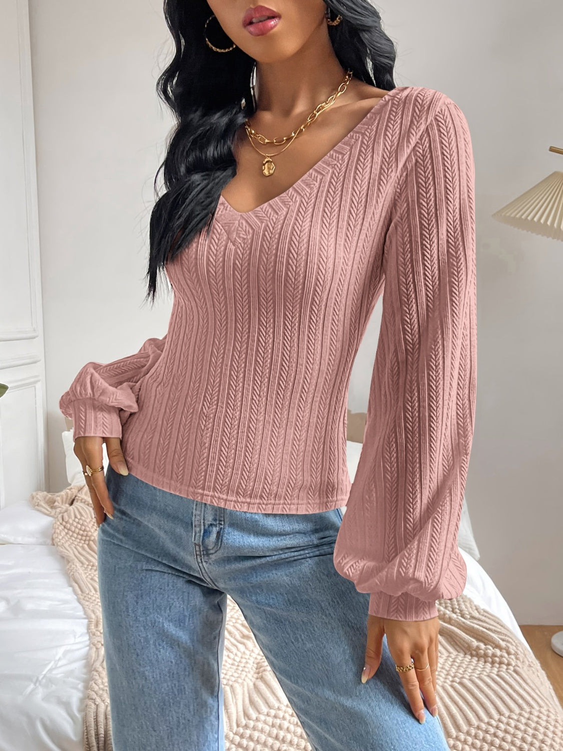 Honey V-Neck Long Sleeve T-Shirt-Angel Casuals