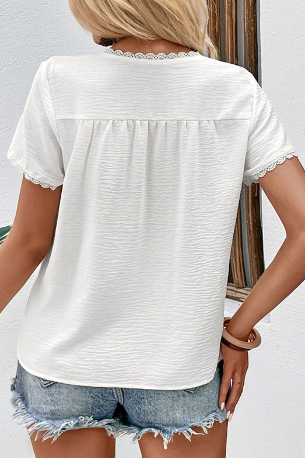 Textured Lace Trim Tee Shirt-Angel Casuals