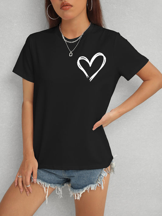 Heart Round Neck Short Sleeve T-Shirt-Angel Casuals