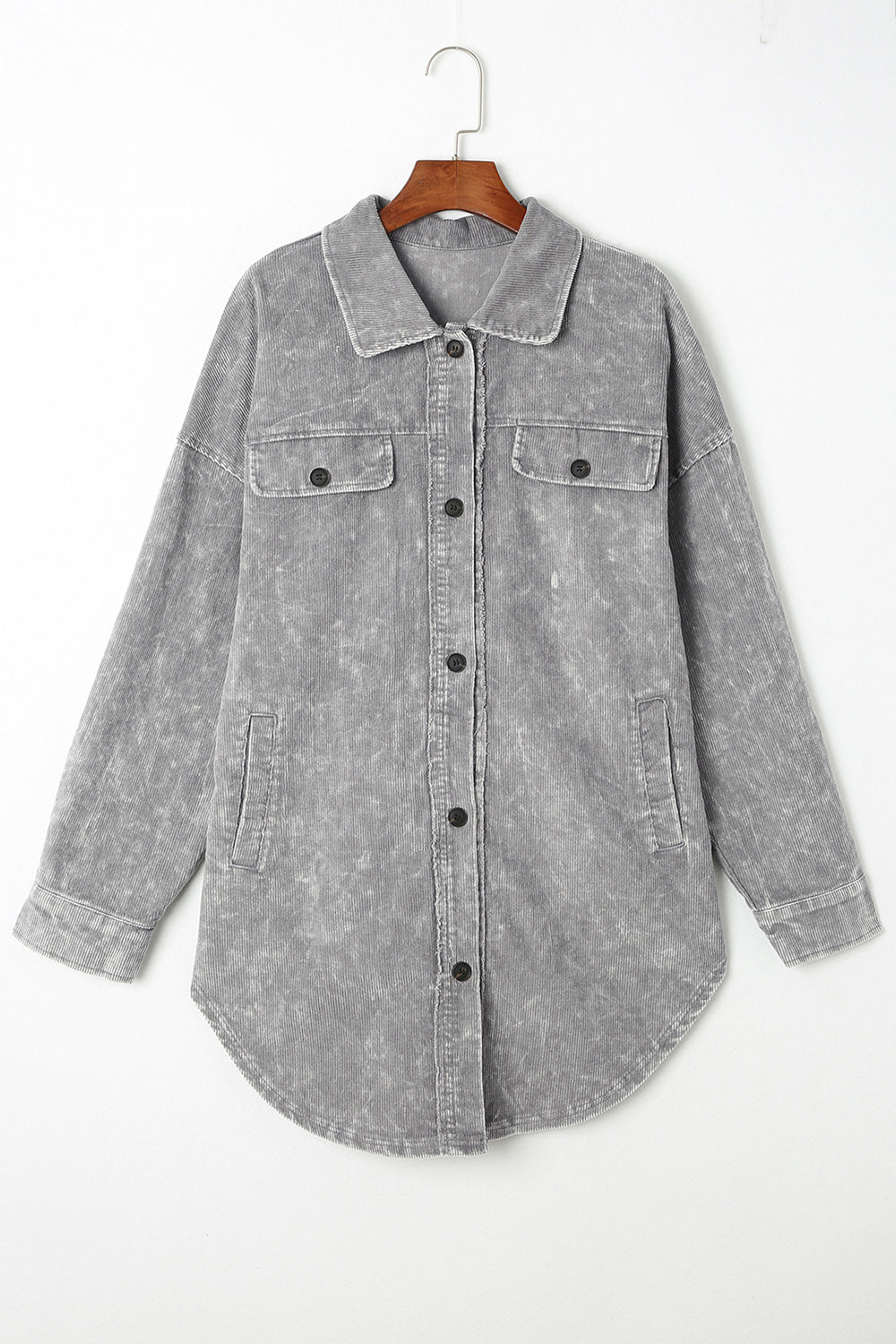 Washed Button Down Dropped Shoulder Jacket-Angel Casuals