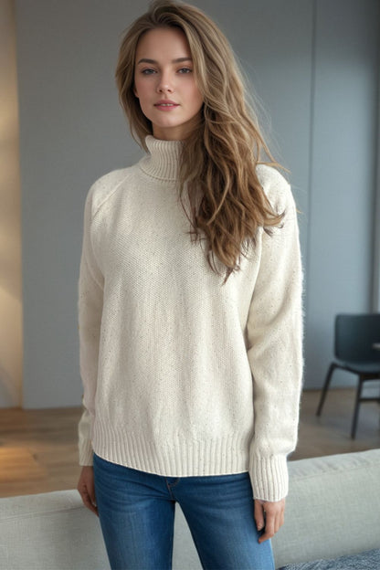 Ribbed Turtleneck Raglan Sleeve Sweater-Angel Casuals