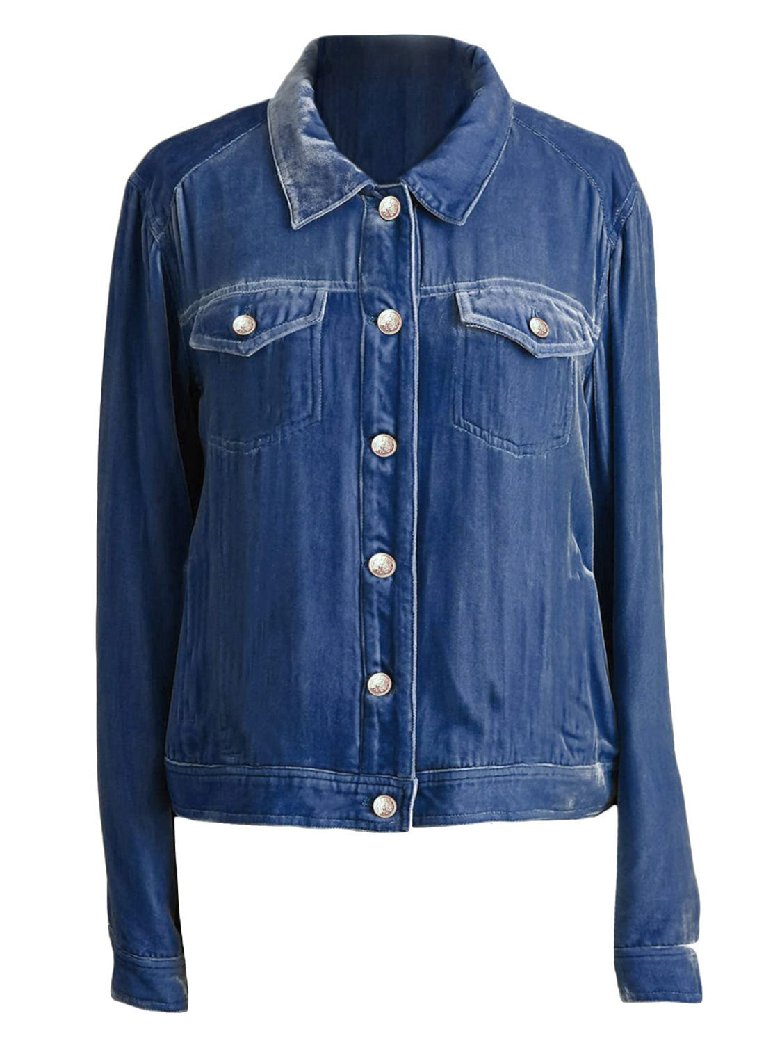 Button Up Long Sleeve Jacket with Chest Pockets-Angel Casuals