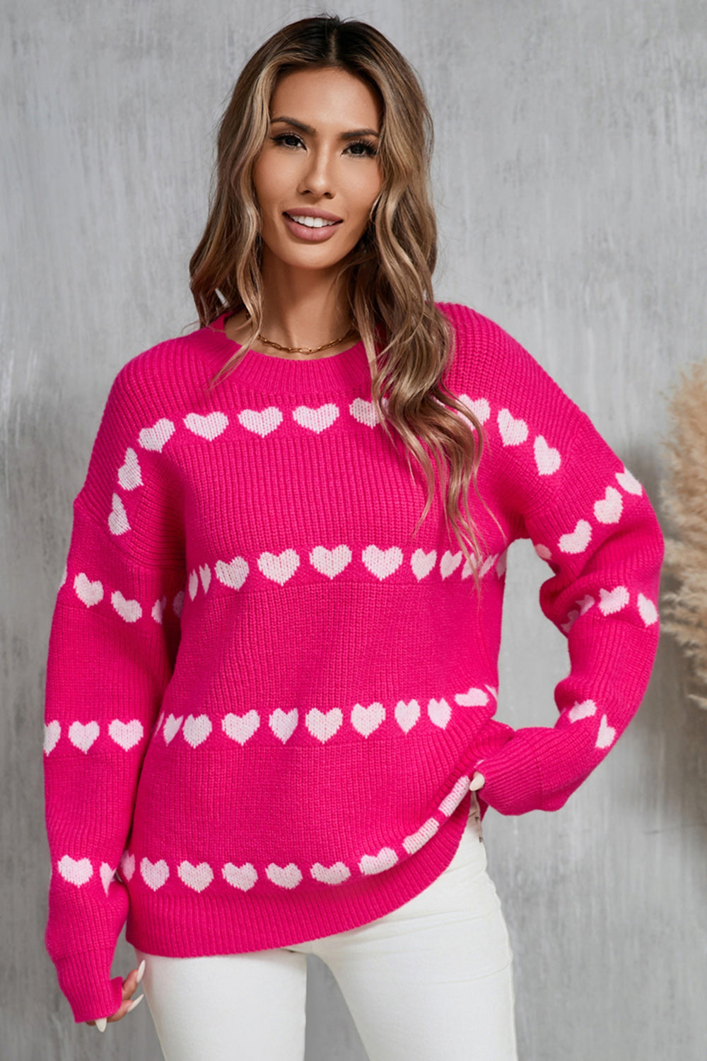 Angel Wings Heart Round Neck Long Sleeve Sweater-Angel Casuals