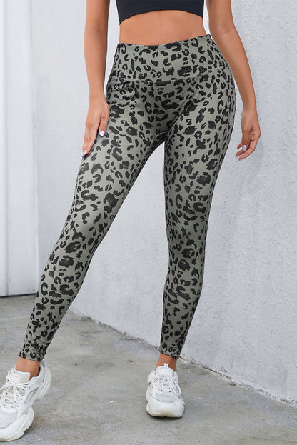 Leopard Print Wide Waistband Leggings-Angel Casuals