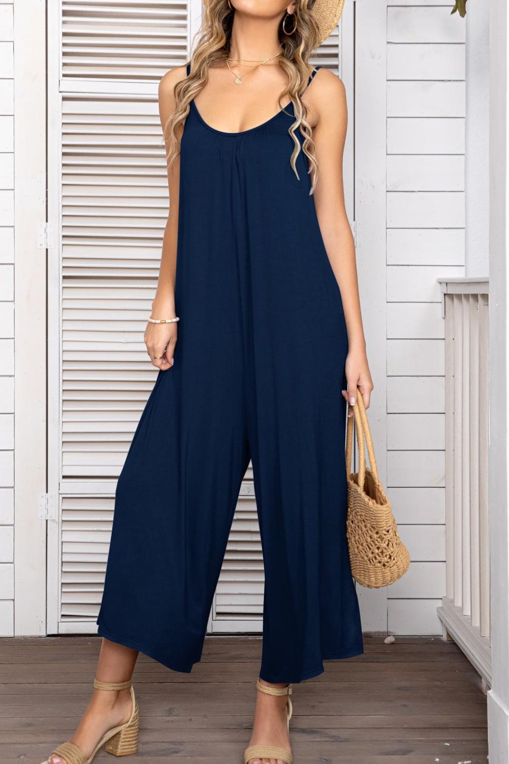 Spaghetti Strap Scoop Neck Jumpsuit-Angel Casuals