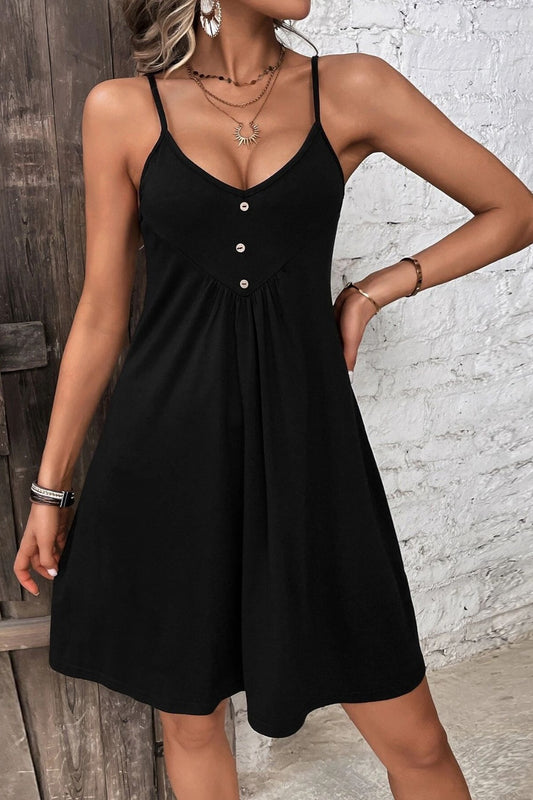 Decorative Button Scoop Neck Cami Dress-Angel Casuals