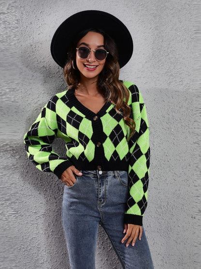 Geometric Button Up Long Sleeve Cardigan-Angel Casuals