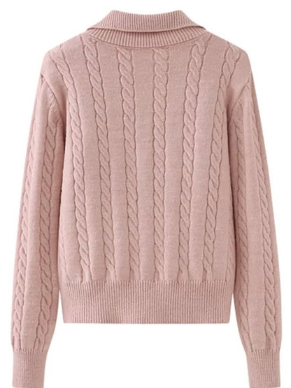 Cable-Knit Half Zip Long Sleeve Sweater-Angel Casuals