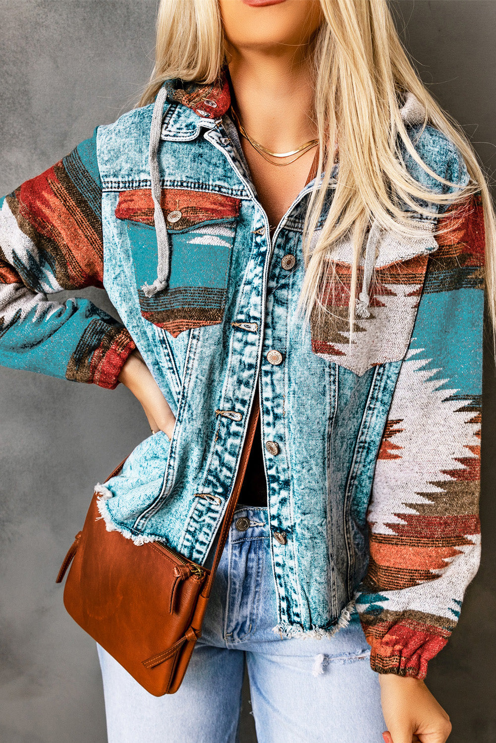 Drawstring Hooded Pocketed Denim Jacket-Angel Casuals