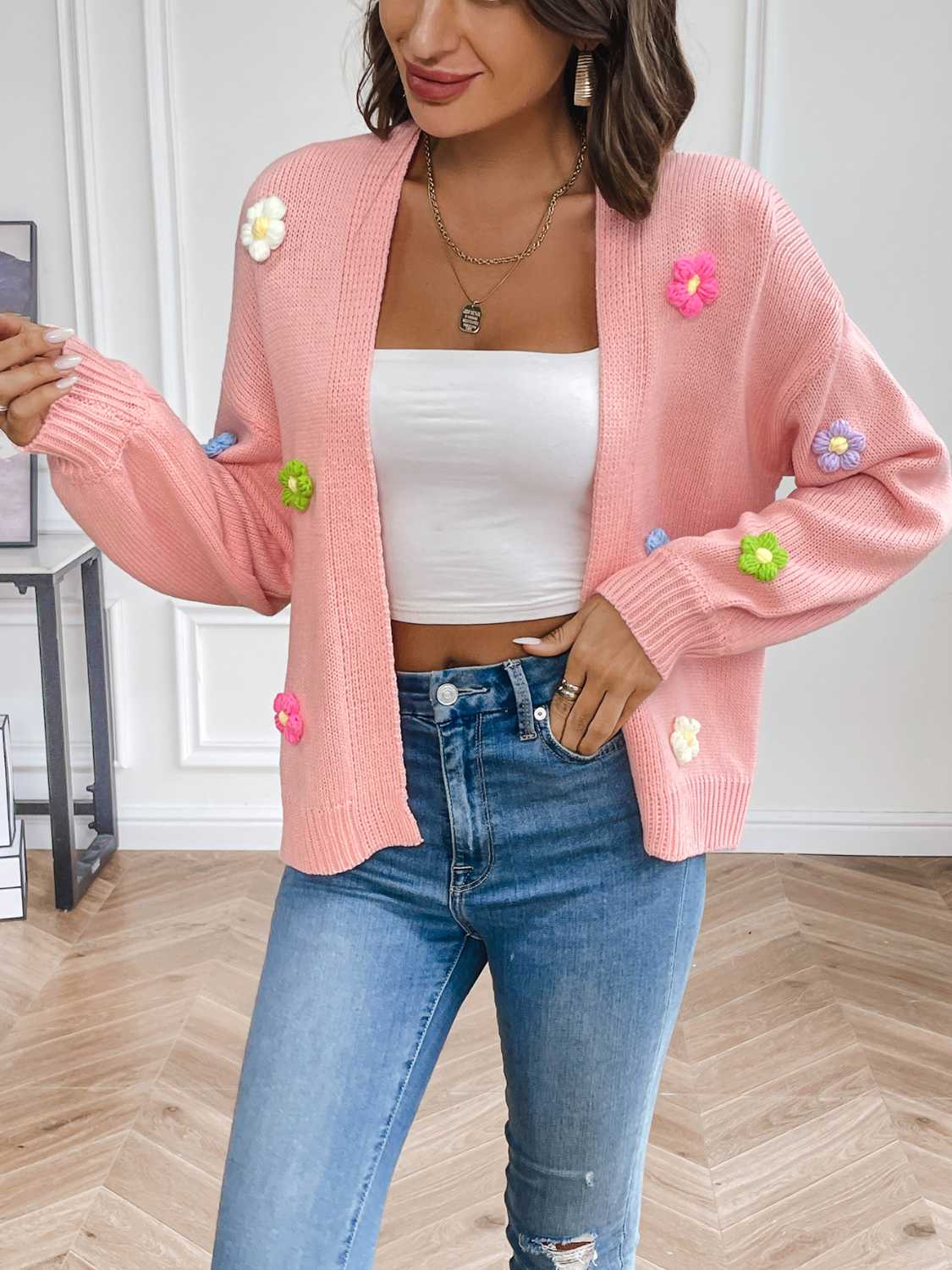 Floral Long Sleeve Open Front Cardigan-Angel Casuals