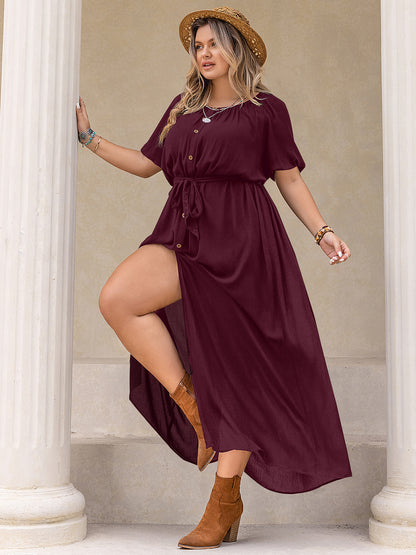 Plus Size Round Neck Half Sleeve Dress-Angel Casuals