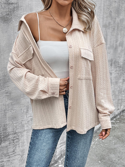 Pocketed Button Up Dropped Shoulder Jacket-Angel Casuals
