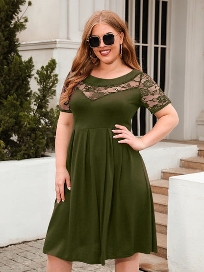 Plus Size Ruched Round Neck Short Sleeve Dress-Angel Casuals