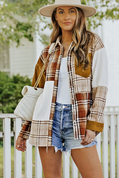 Double Take Plaid Color Block Dropped Shoulder Shacket-Angel Casuals