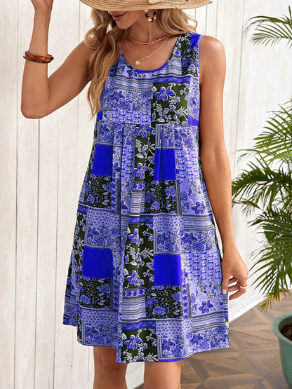 Printed Sleeveless Mini Dress-Angel Casuals