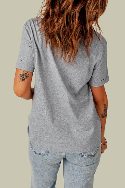 Distressed Round Neck Tee-Angel Casuals