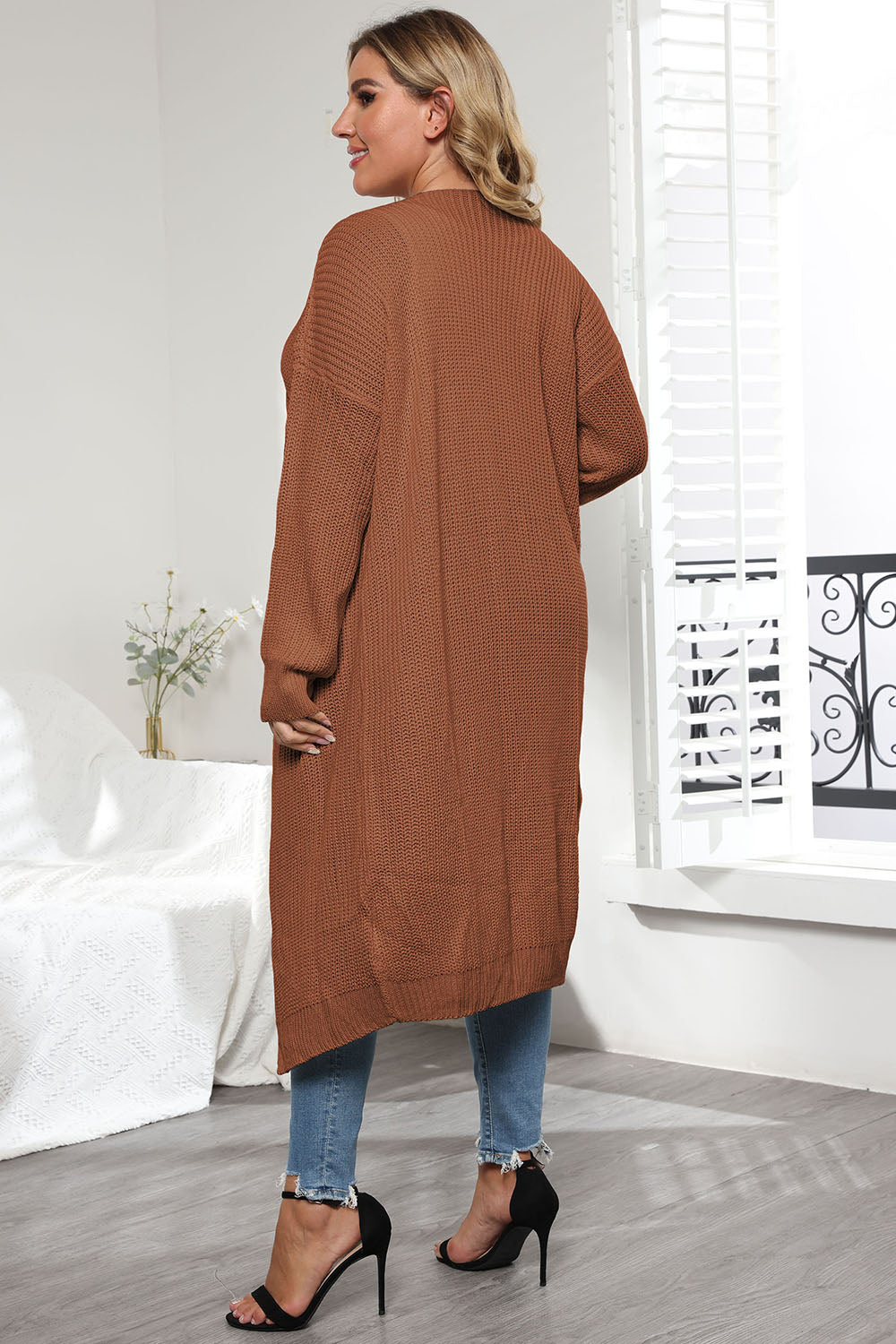 Plus Size Open Front Long Sleeve Cardigan-Angel Casuals