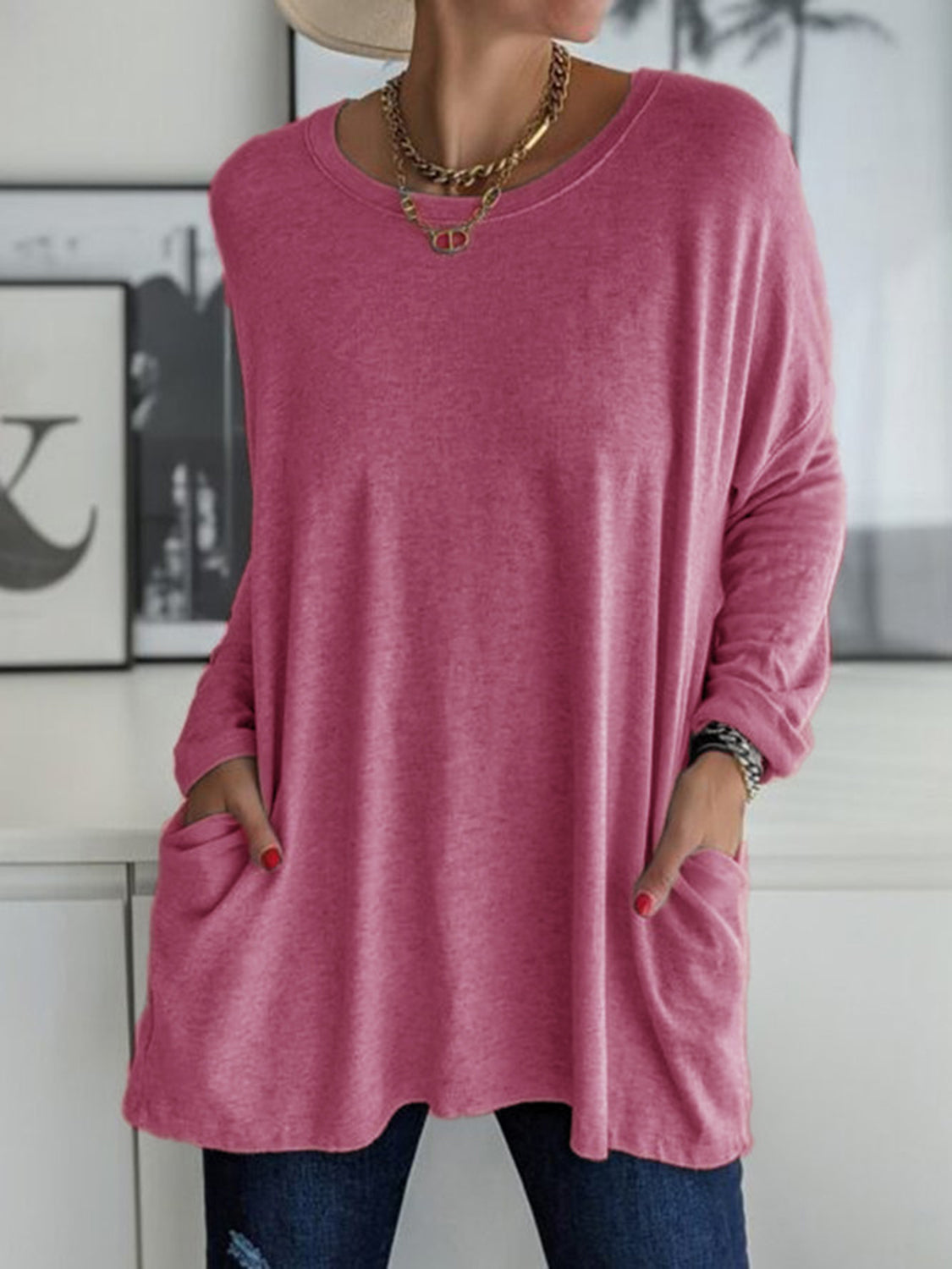 Full Size Round Neck Long Sleeve T-Shirt-Angel Casuals