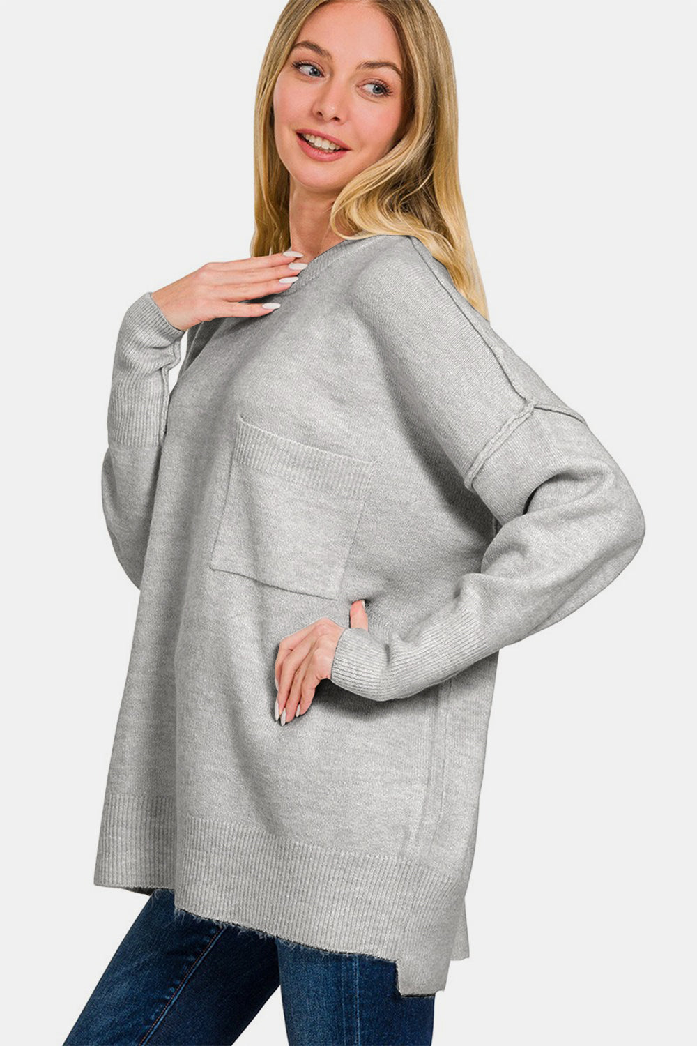 Zenana High-Low Hem Drop Shoulder Sweater-Angel Casuals