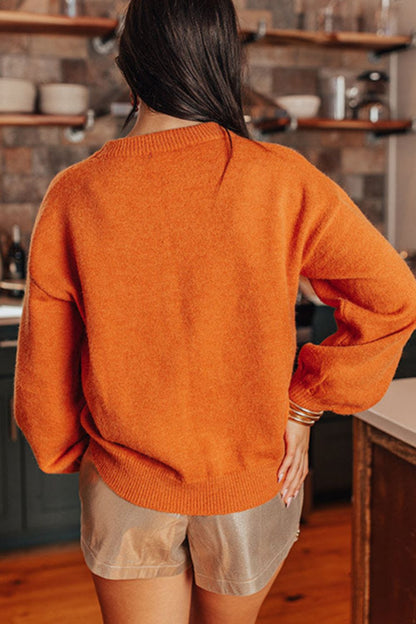 THANKSGIVING Round Neck Dropped Shoulder Sweater-Angel Casuals