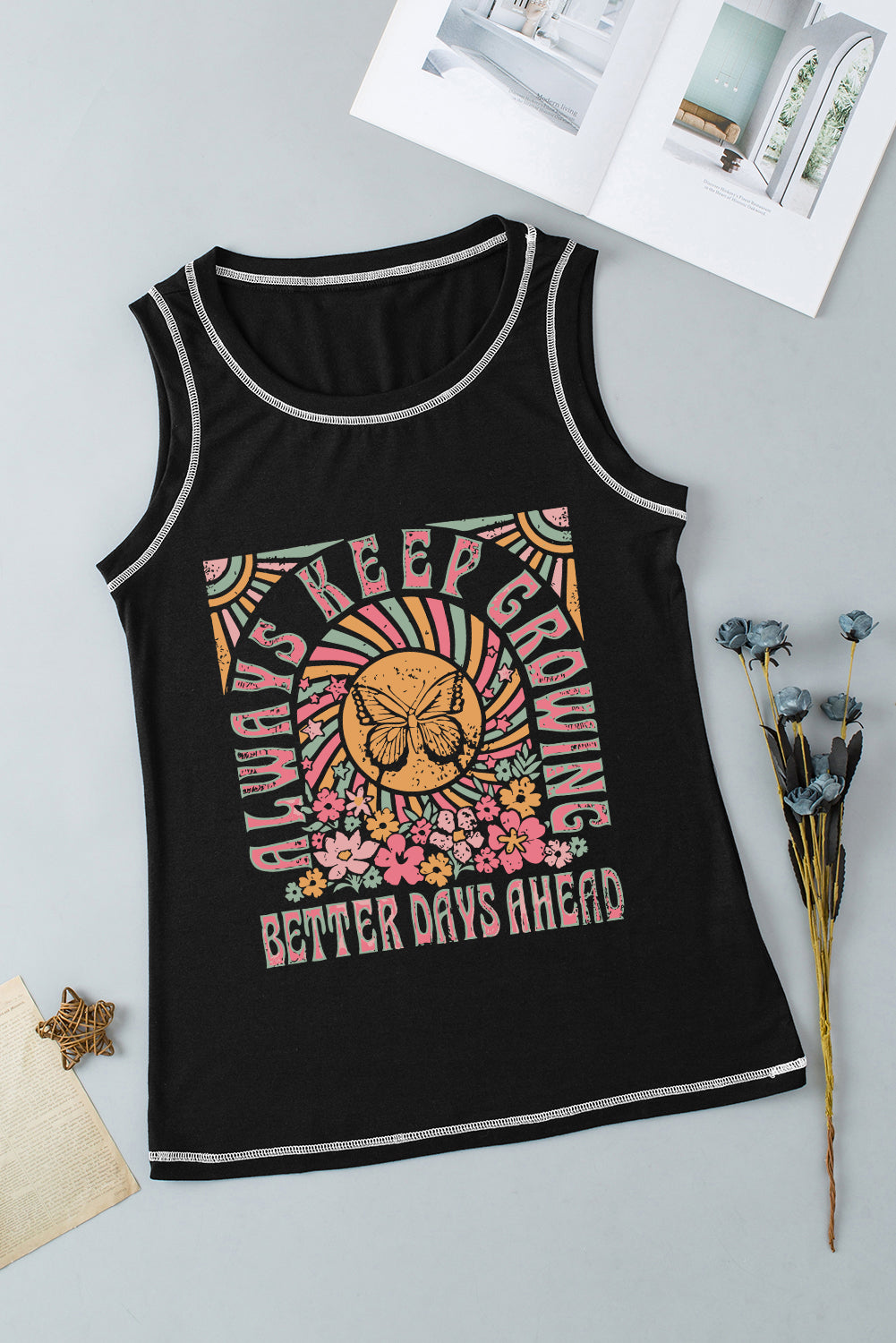 Graphic Round Neck Tank-Angel Casuals