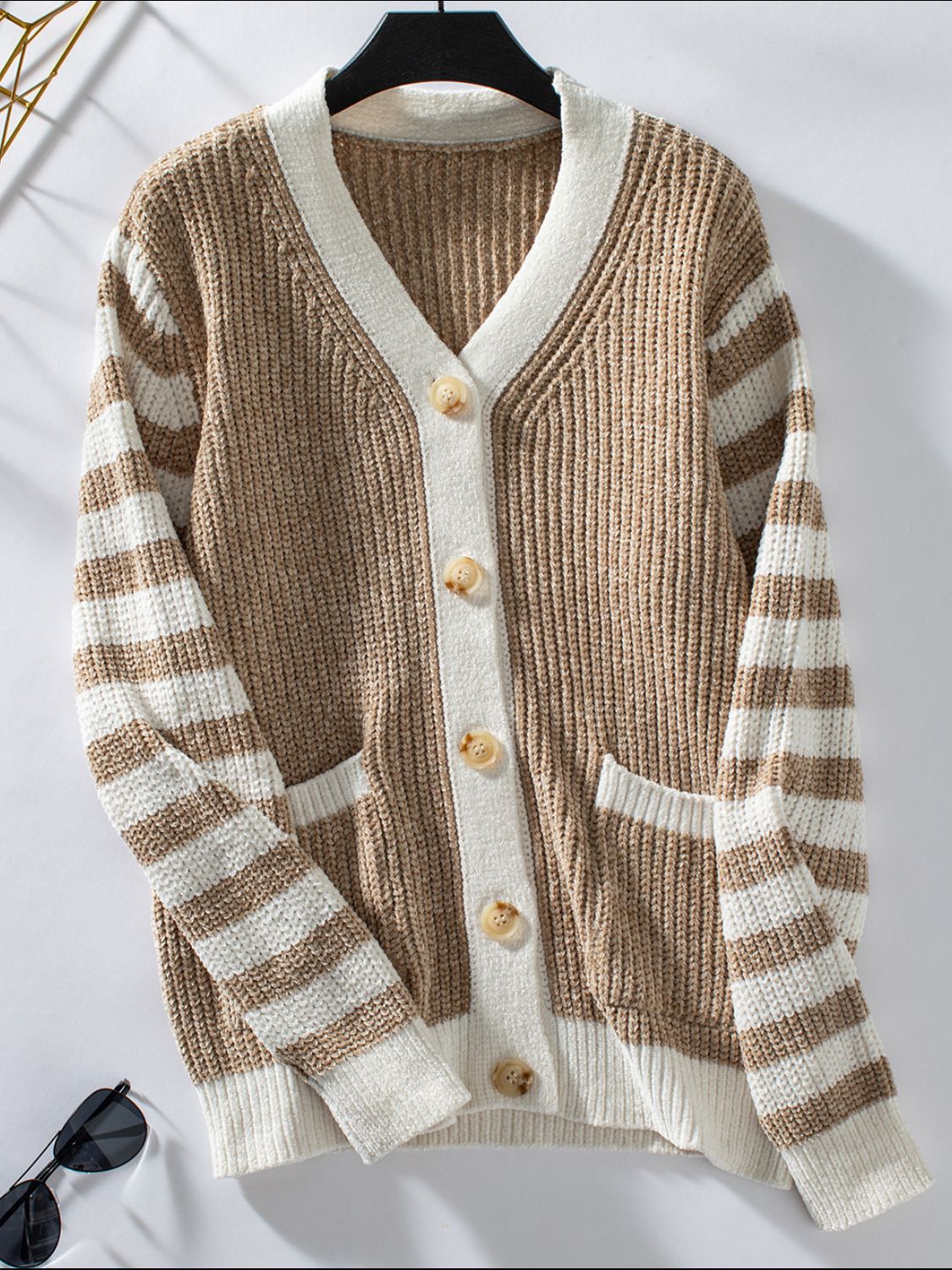 Striped Button Up Long Sleeve Cardigan-Angel Casuals