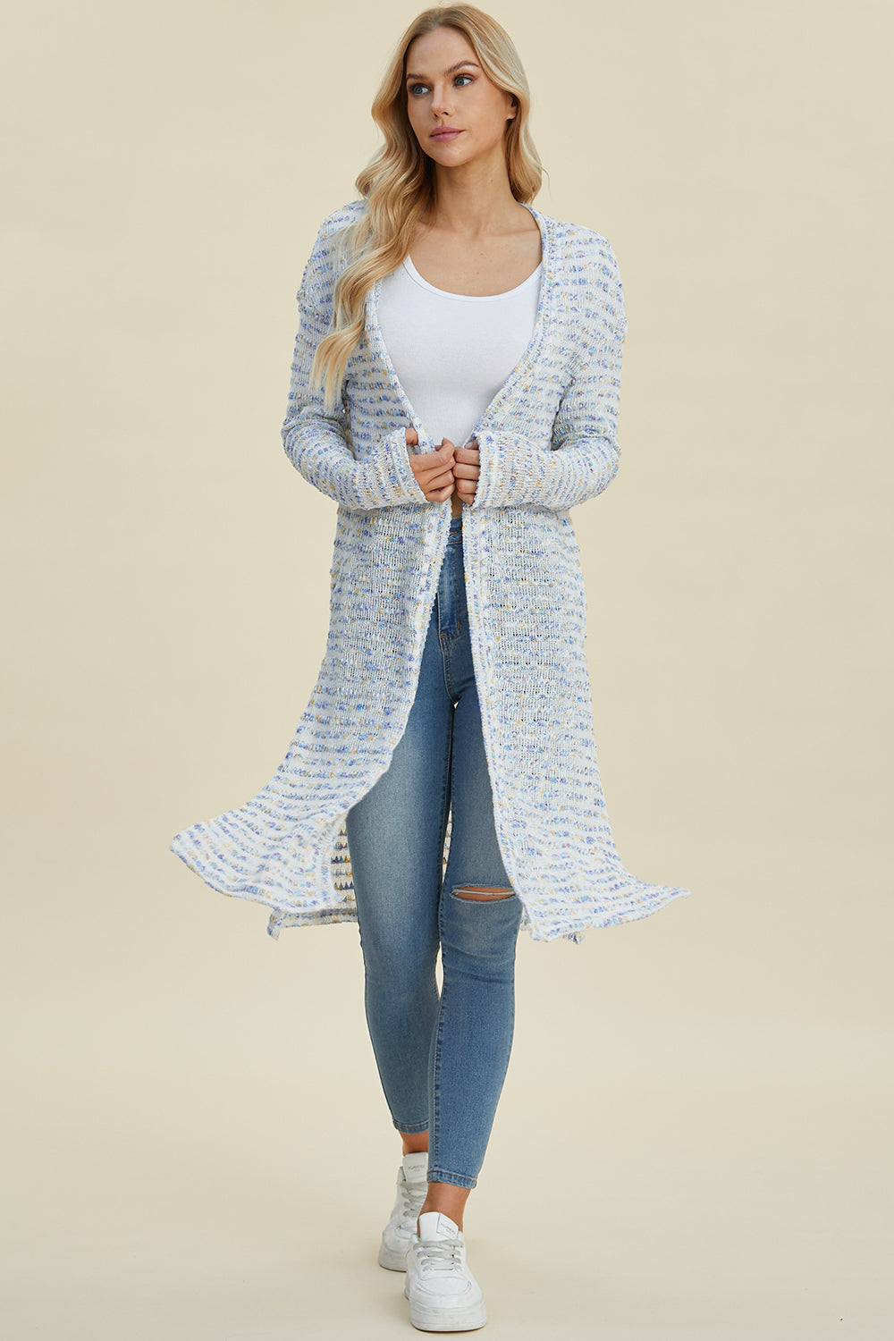 Double Take Full Size Open Front Longline Cardigan-Angel Casuals