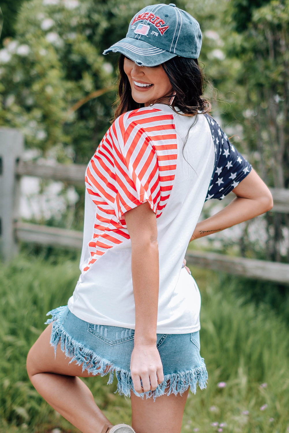 US Flag V-Neck Tee Shirt-Angel Casuals