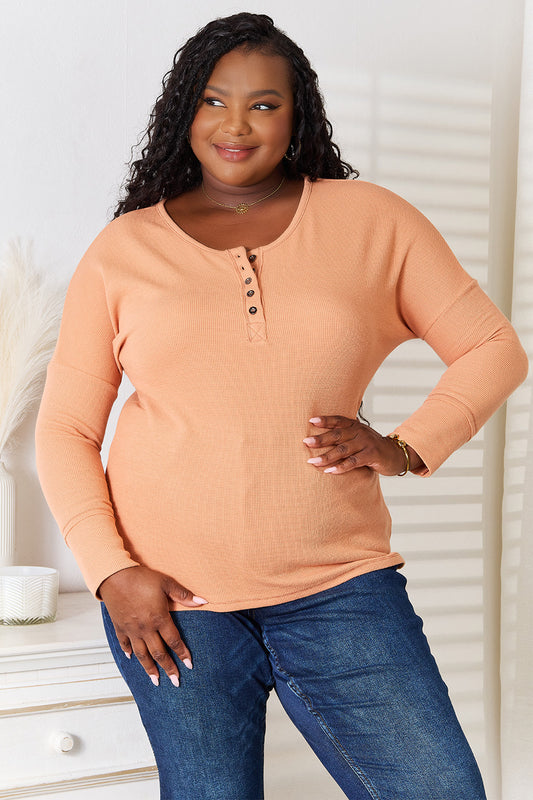 Basic Bae Half Button Long Sleeve Top-Angel Casuals