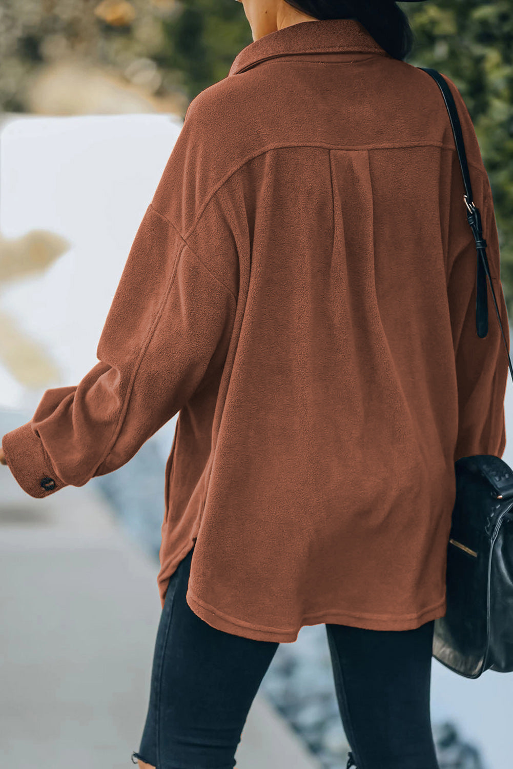 Button Up Collared Neck Long Sleeve Jacket-Angel Casuals