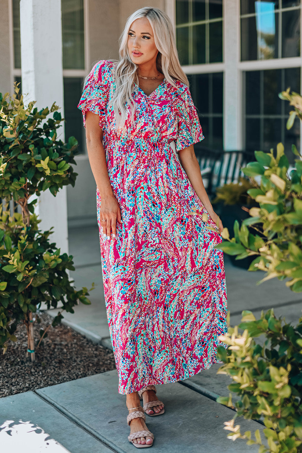 Multicolored V-Neck Maxi Dress-Angel Casuals