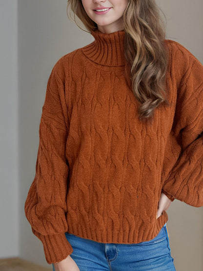 Cable-Knit Turtleneck Long Sleeve Sweater-Angel Casuals