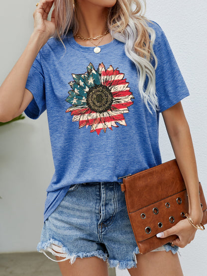 US Flag Flower Graphic Tee-Angel Casuals