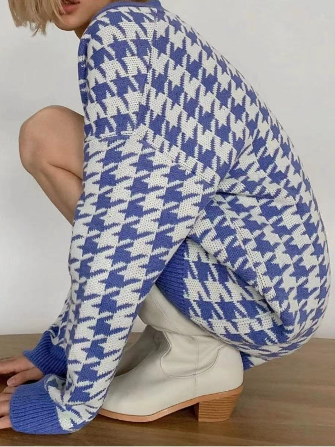 Houndstooth Button Up Long Sleeve Cardigan-Angel Casuals