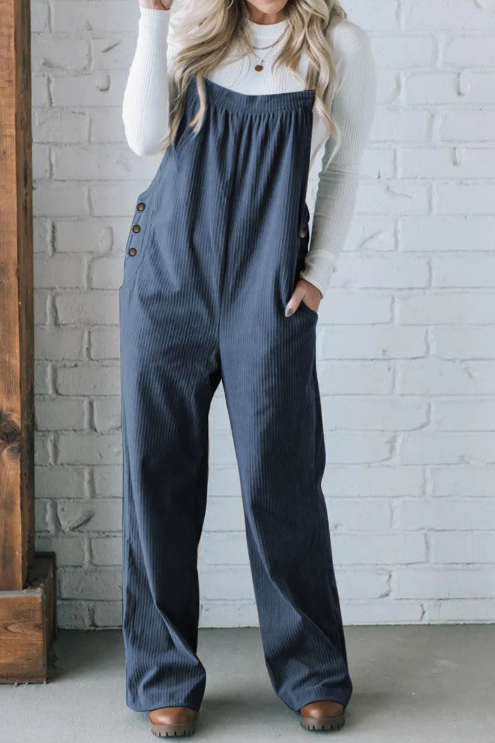 Square Neck Wide Strap Overalls-Angel Casuals