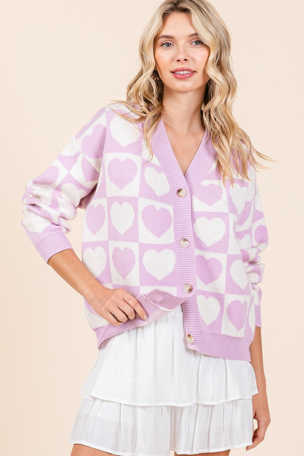 Mittoshop Checkered Heart Button Down Cardigan-Angel Casuals