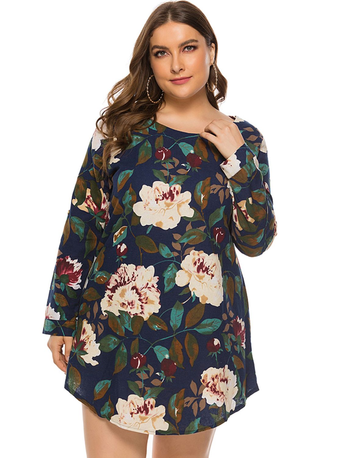 Full Size Floral Long Sleeve Mini Dress-Angel Casuals