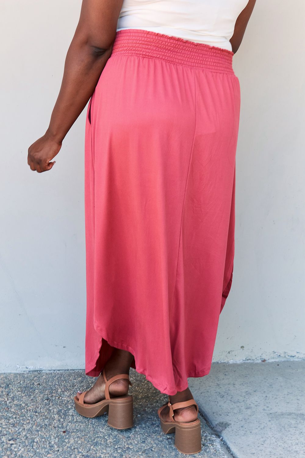 Doublju Comfort Princess Full Size High Waist Scoop Hem Maxi Skirt in Hot Pink-Angel Casuals