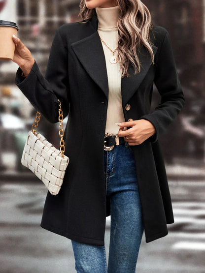 Collared Neck Long Sleeve Longline Coat-Angel Casuals