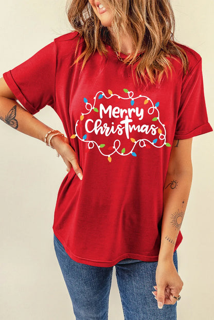 MERRY CHRISTMAS Round Neck Short Sleeve T-Shirt-Angel Casuals