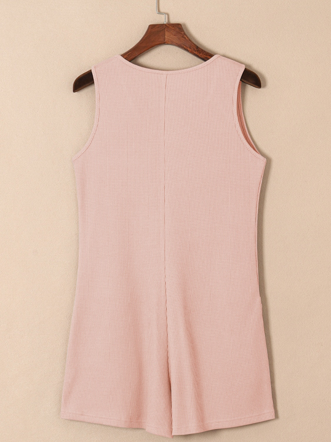 Waffle-Knit Half Button Sleeveless Romper with Pockets-Angel Casuals