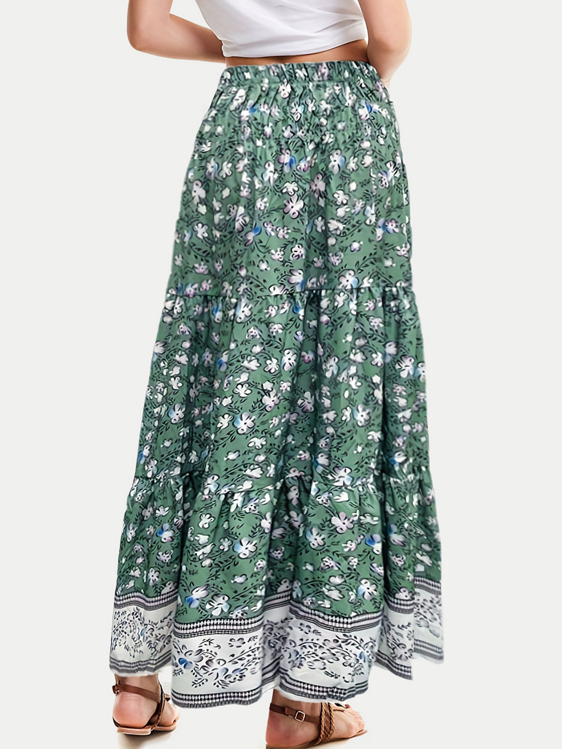 Full Size Tiered Printed Elastic Waist Skirt-Angel Casuals