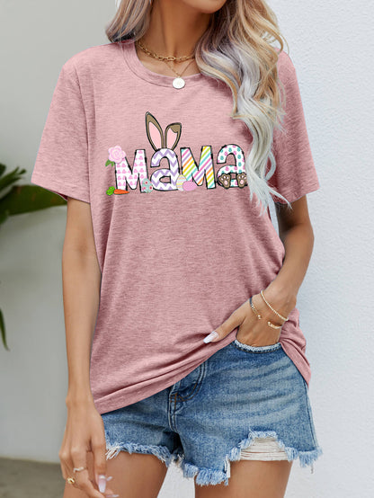 Easter MAMA Graphic Round Neck T-Shirt-Angel Casuals