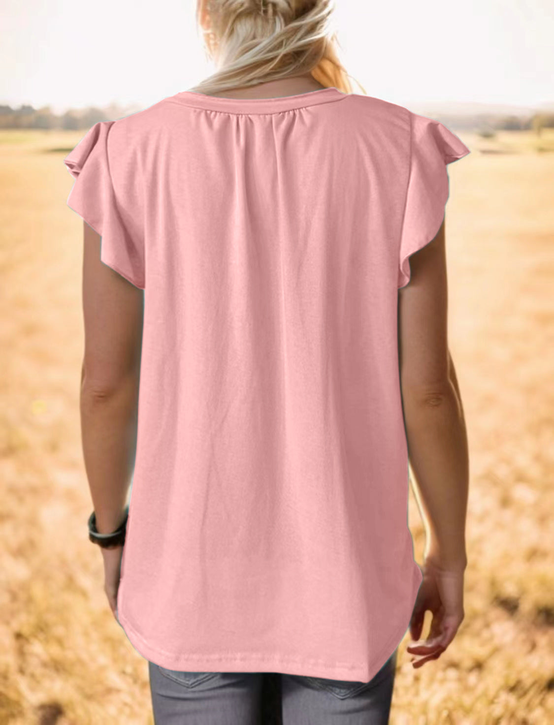 Ruffled Notched Cap Sleeve Tank-Angel Casuals