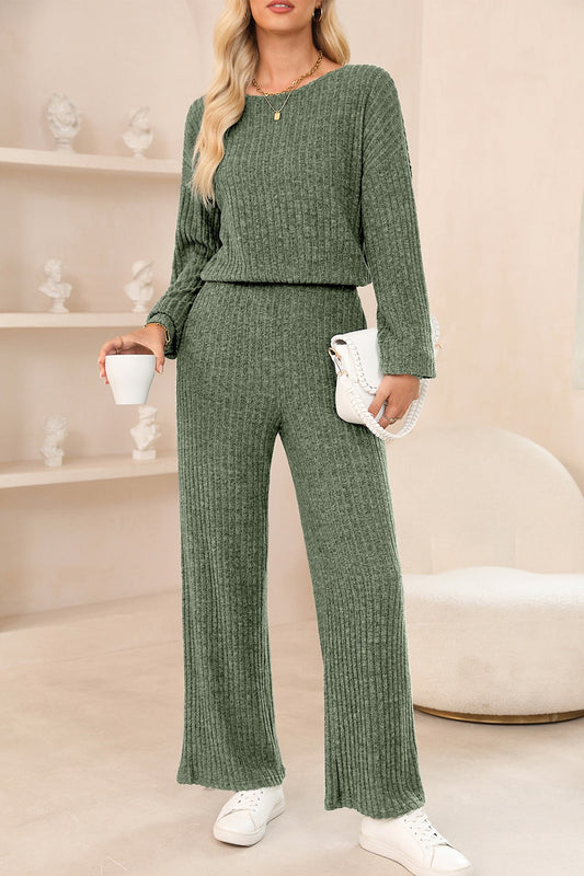 Round Neck Long Sleeve Jumpsuit-Angel Casuals