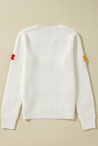 Crochet Flower Round Neck Long Sleeve Sweater-Angel Casuals