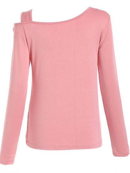 Cutout Asymmetrical Neck Long Sleeve T-Shirt-Angel Casuals