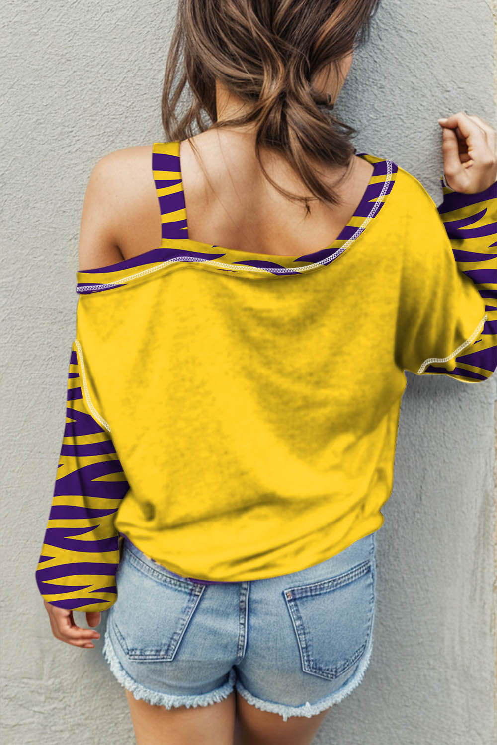 Tiger Graphic Asymmetrical Neck Long Sleeve T-Shirt-Angel Casuals