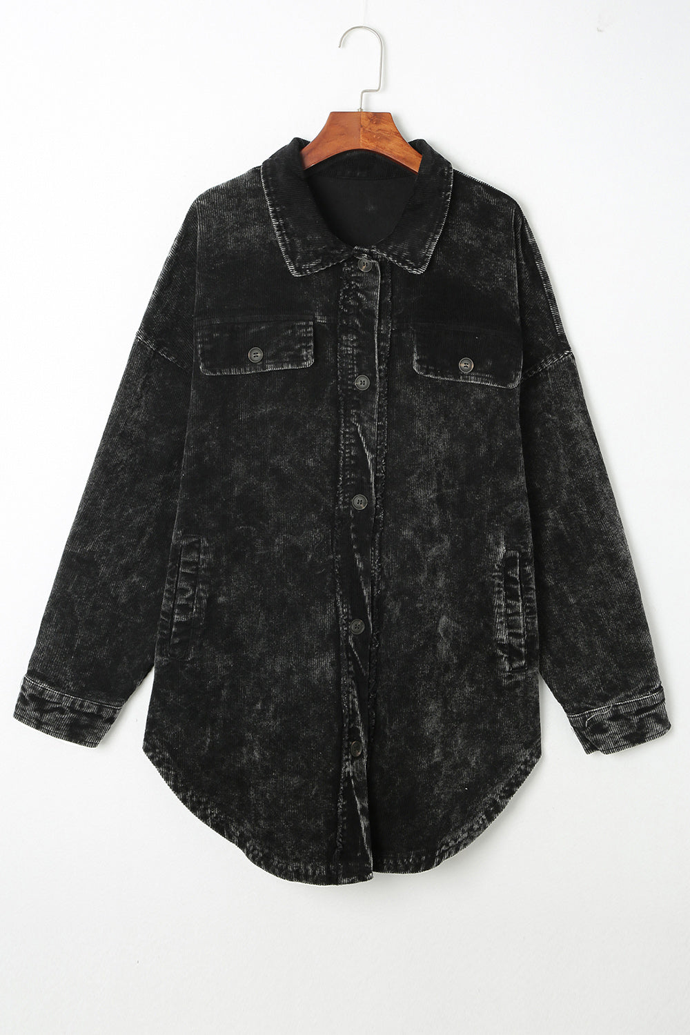 Washed Button Down Dropped Shoulder Jacket-Angel Casuals