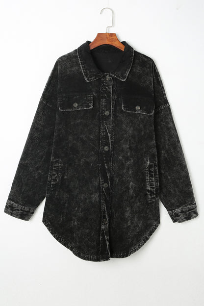 Washed Button Down Dropped Shoulder Jacket-Angel Casuals